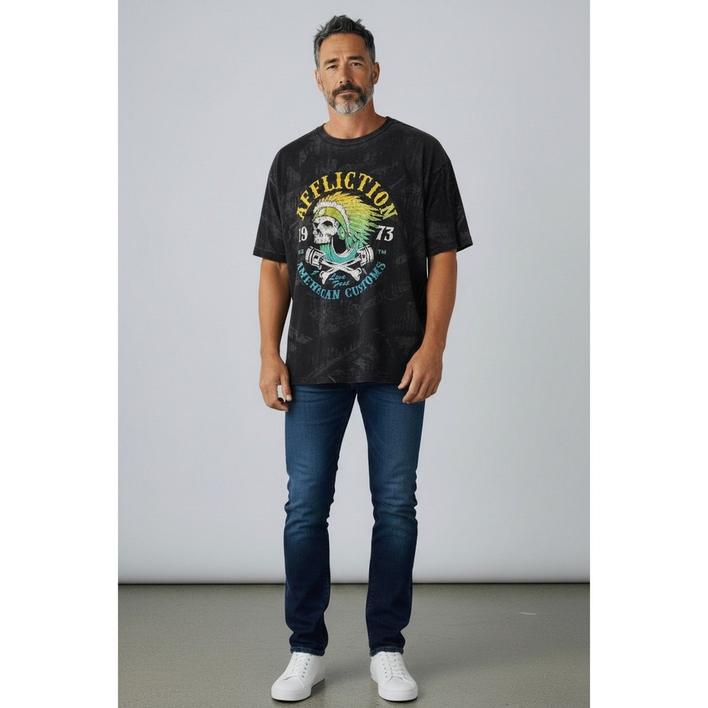 Affliction Legacy Collection Drive‎ Speed Graphic Tee Mens 3XL Gray Skull Cotton